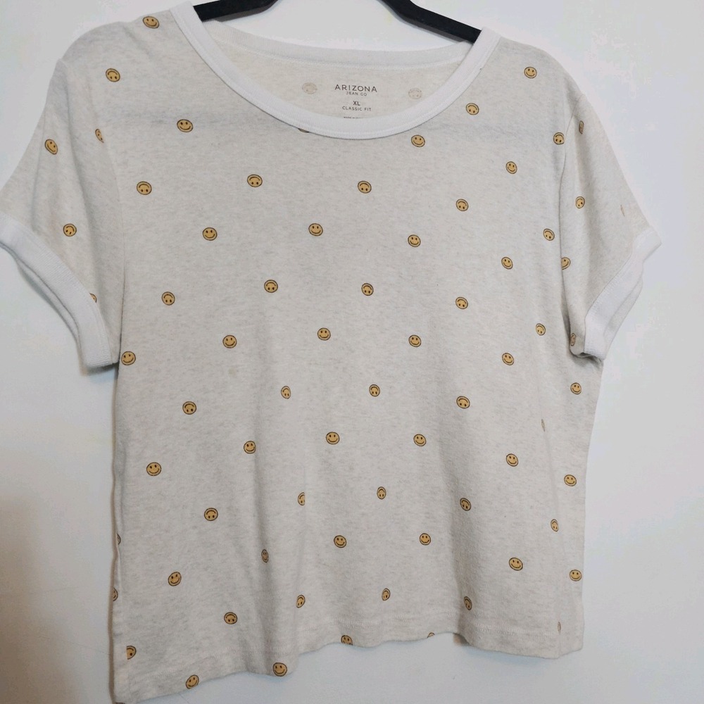 Arizona Smiley Face Women's Tshirt Cropped White XL Classic Fit Graphic Tee Y2K